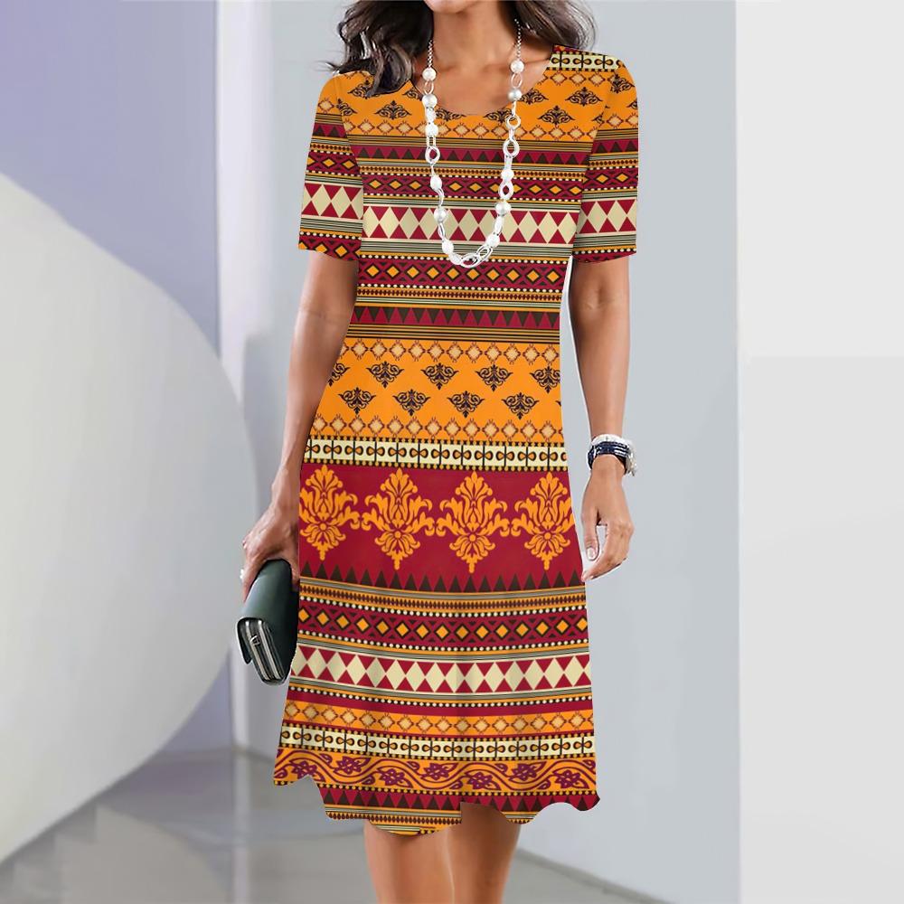 New Women's Dress Printed Summer Elegant Dress Femle Short Sleeved Dress Fashionable Oversized Clothing
