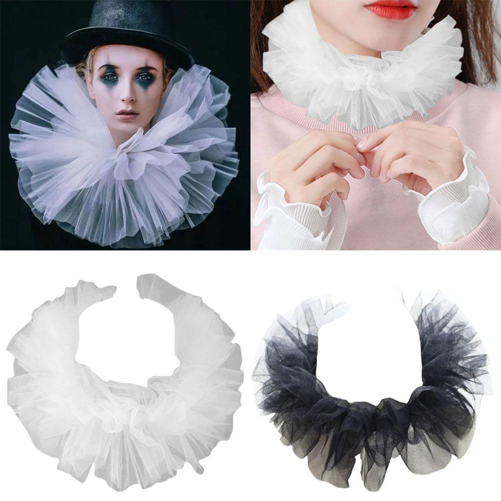 

Винтажный многослойный тюлевой пушистый воротник с рюшами, декоративный клоунский воротник с рюшами на шее для женщин