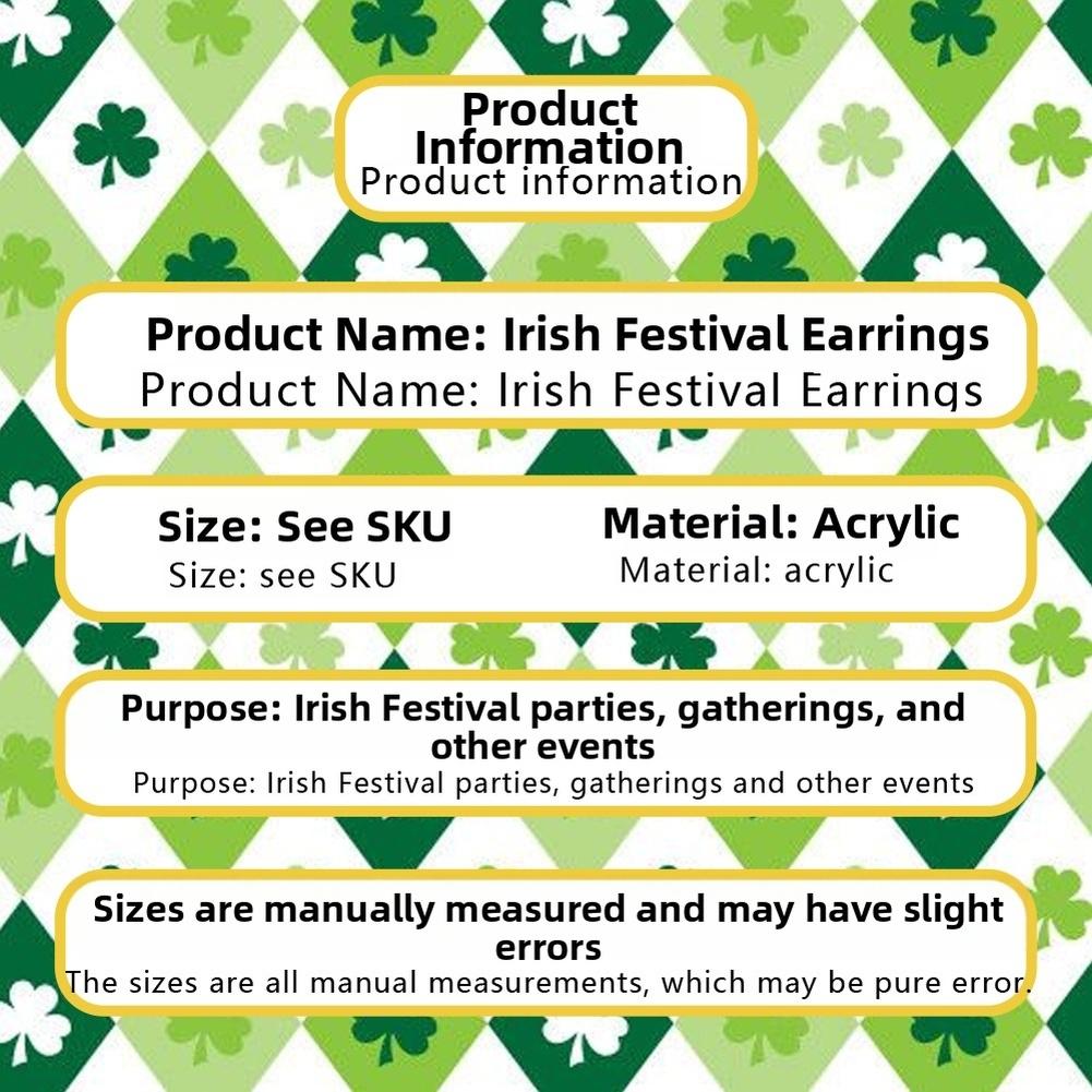 Comfortable Fit St Patricks Day Shamrock Earrings Made From Acrylic
