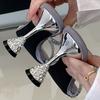 Fashion Luxury Rhinestone Open Toe Women Sandals Square Toe Thin Heel Designer Slide Sandals Summer Fashion High Heel Shoes for Woman