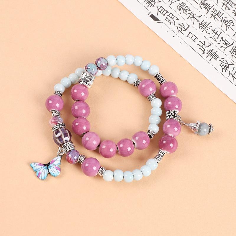 Double-layer stacked ceramic beaded bracelet men's and women's retro literary niche bracelet accessories