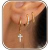 Triple Huggie Stacked Earrings for Women Gold Chain Drop Dangle Earrings Cute Statement CZ Earrings Trendy Dainty Jewelry Gift