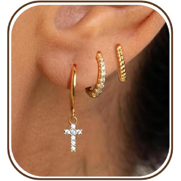 Triple Huggie Stacked Earrings for Women Gold Chain Drop Dangle Earrings Cute Statement CZ Earrings Trendy Dainty Jewelry Gift