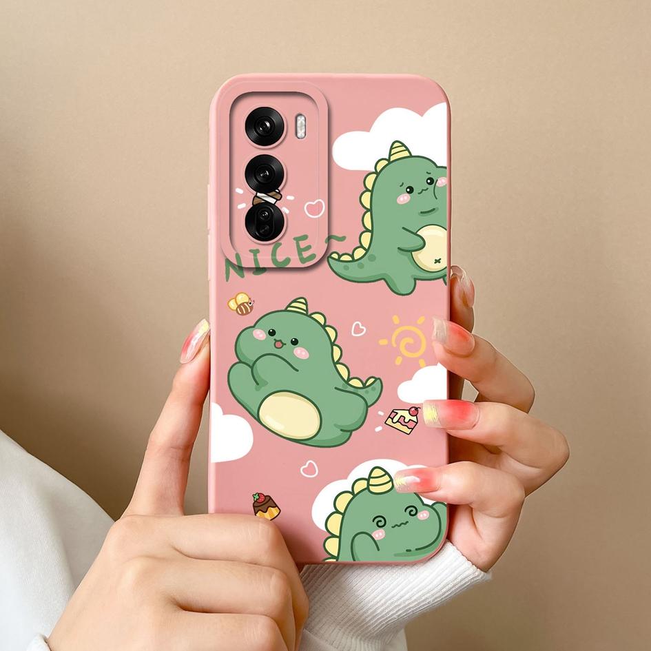 Handyhülle für Oppo Realme Narzo N63 C61 C63 Reno 12 Reno12 Pro F Bumper Beliebte Cartoon Dinosaurier Hülle Anti-Sturz Flüssigsilikonhülle für OPPO Hüllen