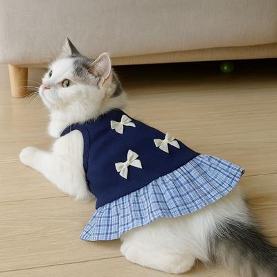 Comfort Korean Style Dog Princess Skirt Thin Breathable Pet Strap Dress Bowknot Plaid Soft Pet Summer Clothes Pet Party