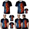 Stilvolles Herren Eis Feuer Musiknote 3D-gedrucktes Kurzarm-O-Ausschnitt Freizeit-T-Shirt