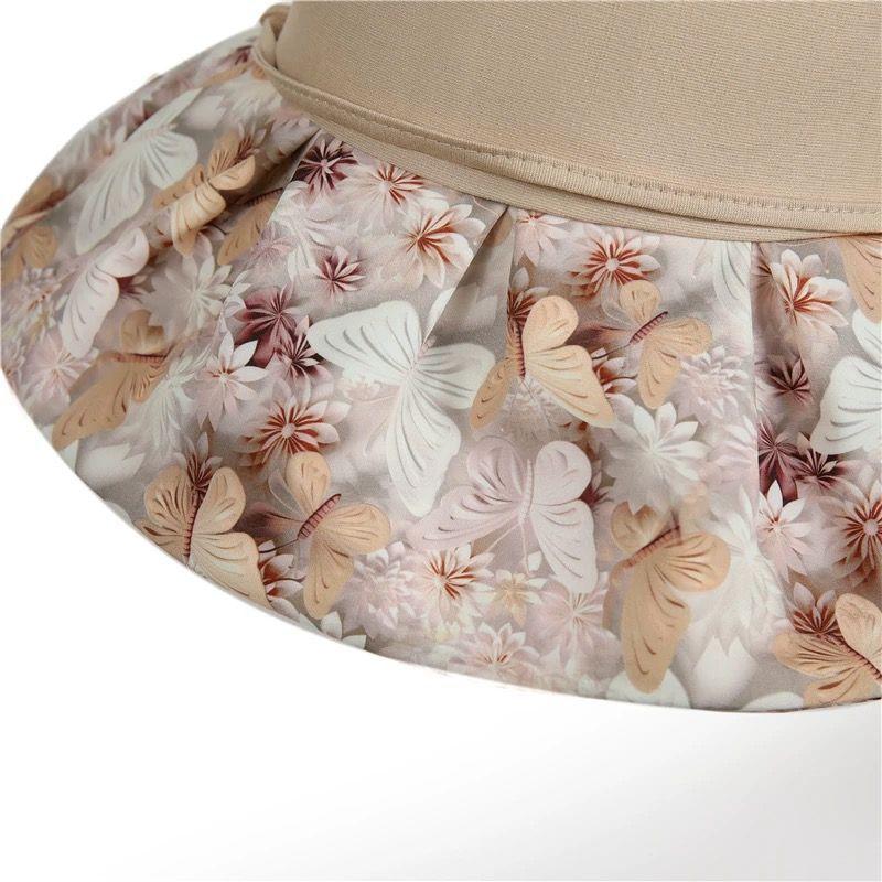 Summer Travel Big Brimmed Fisherman Hat, Women's Printed Bow Sun Hat Face Covering Beach Hat Sun Hat UV Protection