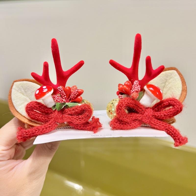 Christmas Antler Hair Clips Pendants Xmas Ornaments 2025 Merry Christmas Decor Gift For Girl Elk Hair AccessoriesHappy New Year