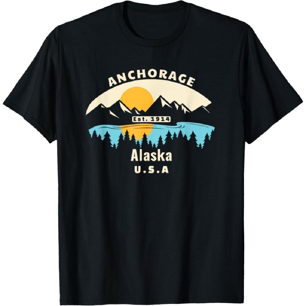 

Anchorage Alaska Souvenir Mountain Sunset River T-Shirt S
