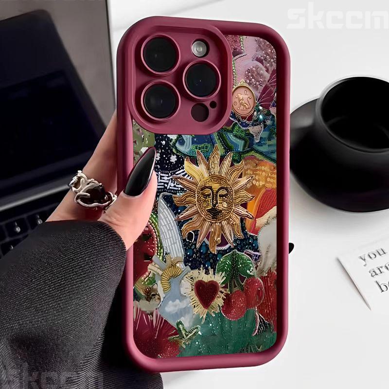 Retro Style Face Sun Stars Silicone Phone Case For iPhone 16 15 14 13 12 11 Pro Max 16E 7 8 Plus X XS XR Shockproof Soft Cover