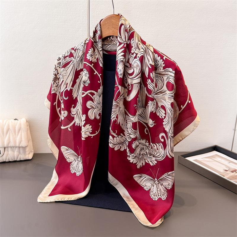Spring And Autumn Simulation Silk High-End Printed Large Square Scarf Silk Scarf Shawl Headscarf Beach Scarf Neck Protection Scarf Decorative Scarf
