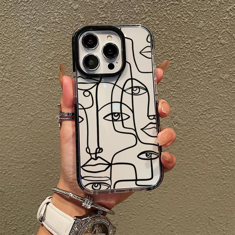Art abstract face suitable for Apple 17 mobile phone case 15promax Amazon hot-selling ip16 two-color transparent case