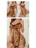 Damen Leopard Herz Print Spitze Besatz Rückenfrei Camisole Nachthemd