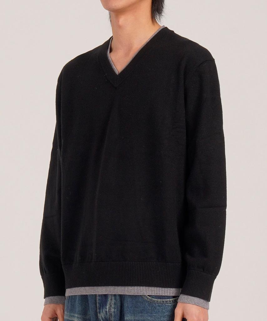 Beoteunseoul Wool Blend Layered V-Neck Knit (Black)
