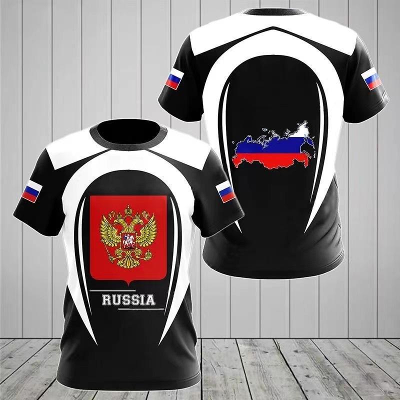 Popular Russian Men's T-Shirt Casual Loose Crew Neck Russian Flag Short Sleeve Top Men's Clothing
