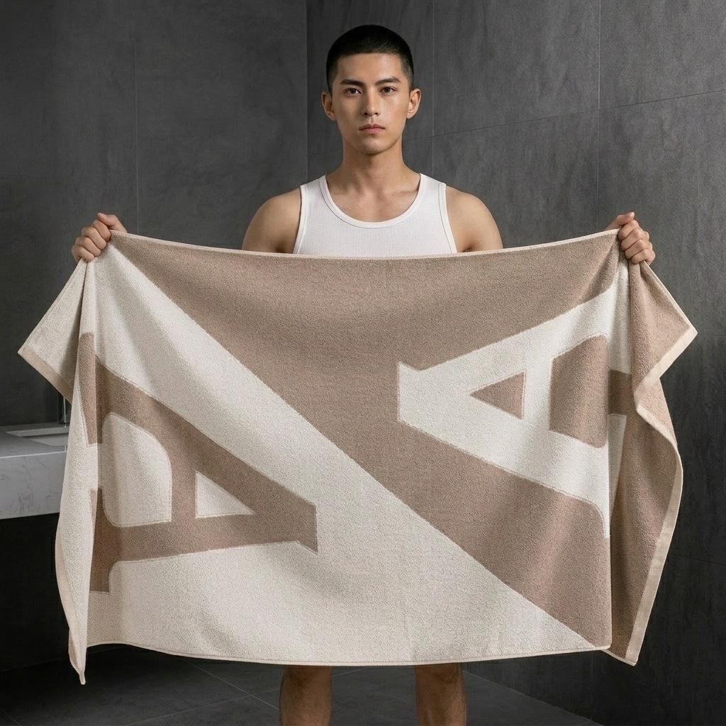 Large Grade A Yarn-Dyed Jacquard Cotton Bath Towel - Thick, Absorbent, Adult Style