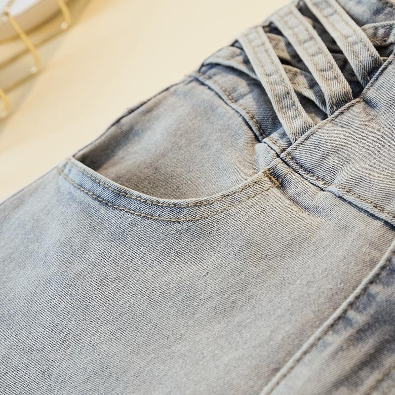 DIMANAF Women Shorts Pants Summer Loose Jeans Short Basic Harem Elastic Waist High Waist A-Line Pants