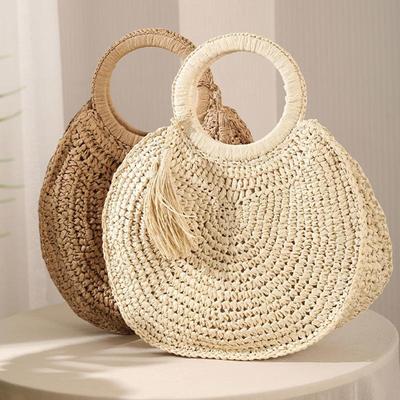 Sacs de paille ronds d'été pour femmes, sac à bandoulière en rotin tissé à la main, sacs de plage de grande capacité, fourre-tout Design à pompon