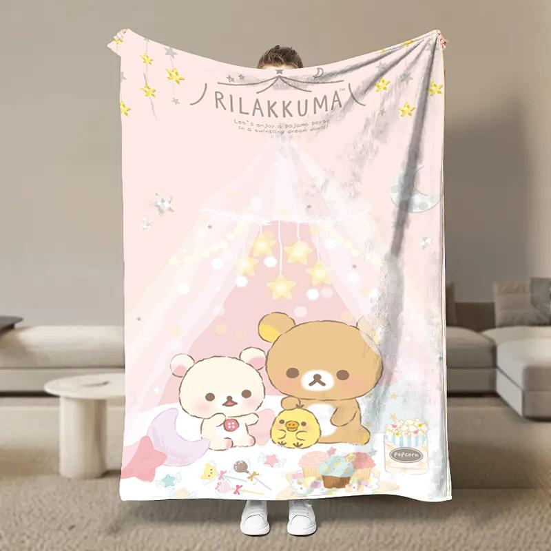 Anime Cute Cartoon R-Rilakkuma Flannel Blanket Fluffy Children and Adults Sofa Plush Bedspread Throw Lunch Blanket for Sofa Bed
