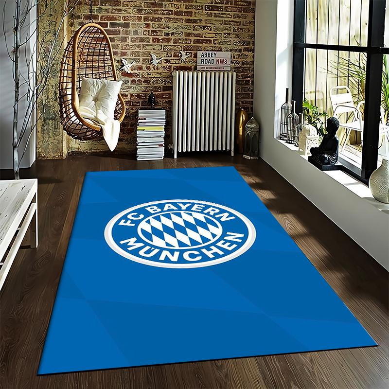Blauer Teppich mit FC Bayern München Logo für Schlafzimmer oder Wohnzimmer Geeignet für die Verwendung als Antirutsch für Wohnzimmer Schlafzimmer Sofas