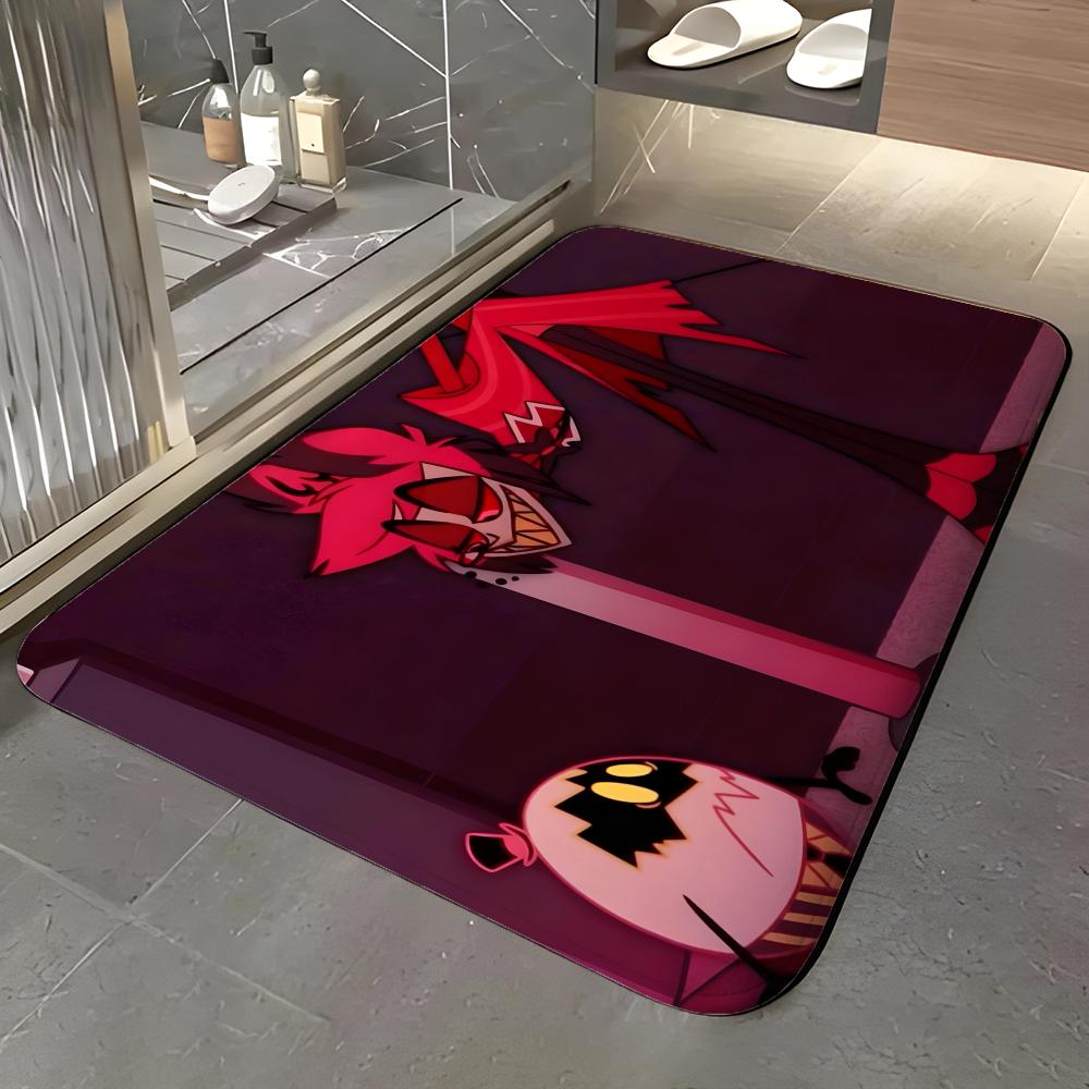 show H-Hazbin Hotel Floor Mat Soft Flannel Entrance Door Mat Non Slip Absorbent Bathroom Bedroom Floor Rug