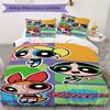 Cartoon Powerpuff Girls print children's duvet cover set, soft and skin-friendly, available in multiple sizes, bedroom bedding.