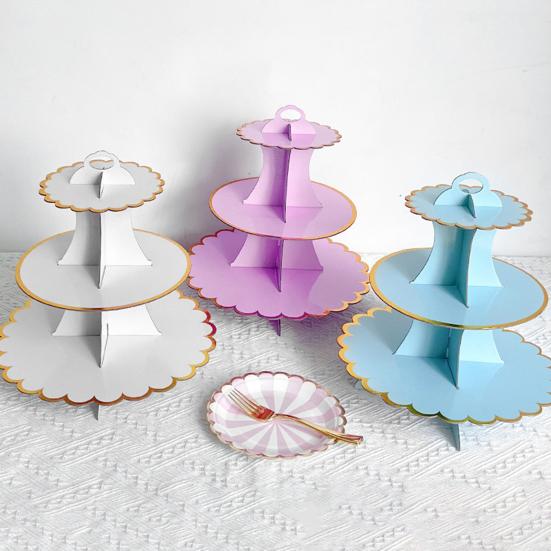 Suporte para cupcake de 3 camadas com borda bronzeada, papel descartável, bolo, sobremesa, suporte para pastelaria, torre de exibição, chá de bebê, aniversário, formatura, festa de casamento