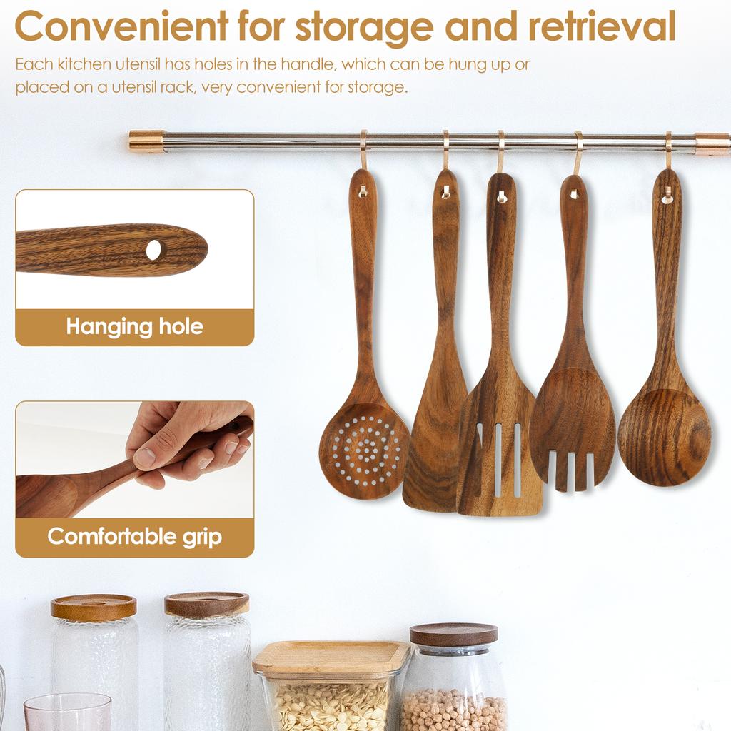 Wood Utensil Set Kitchen Cooking Utensil Set Practical Cookware Kit for Home Everyday Use Wood Spatula Soup Spoon Cooking Tool