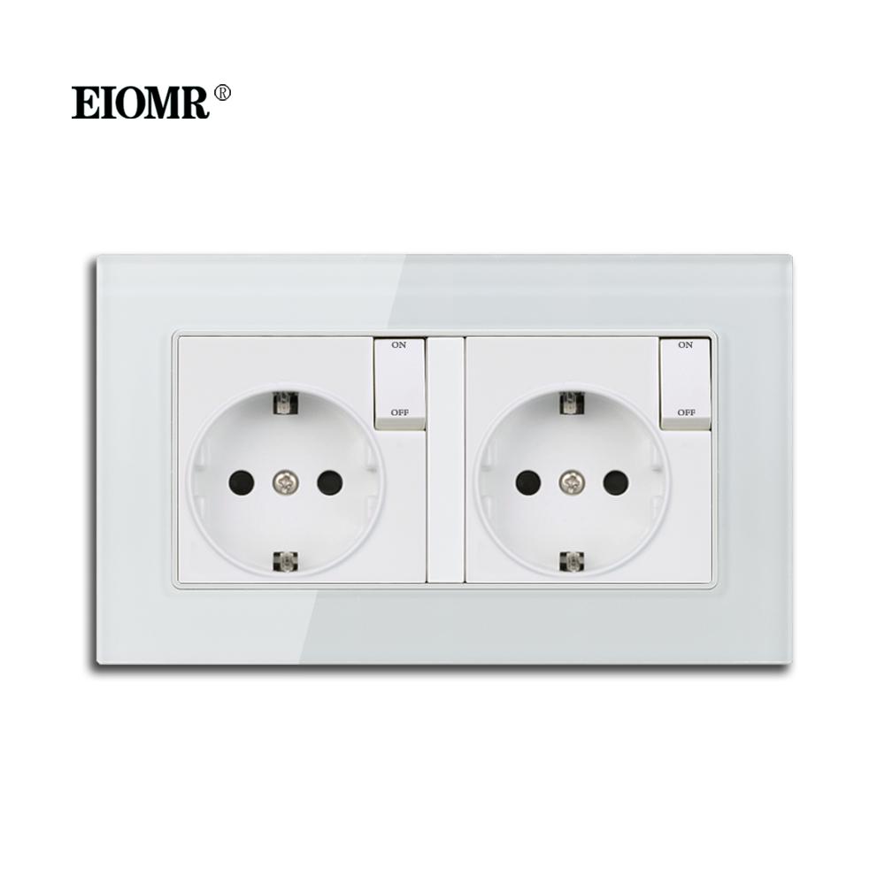 EIOMR EU Standard Electrical Sockets Simple Style PC Panel Double Socket Strip with Switch Button EU Russia Spain Wall Socket