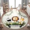 Cartoon Safari Jeep Animal Round Rug Set for Reading Corner Play Area Soft Watercolor Botanical Washable Floor Decor