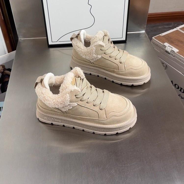 Sulima Snow Boots New Thick-soled Leather Wool Winter Piled Thickened Non-slip Fluffy Short Boots Cotton Boots