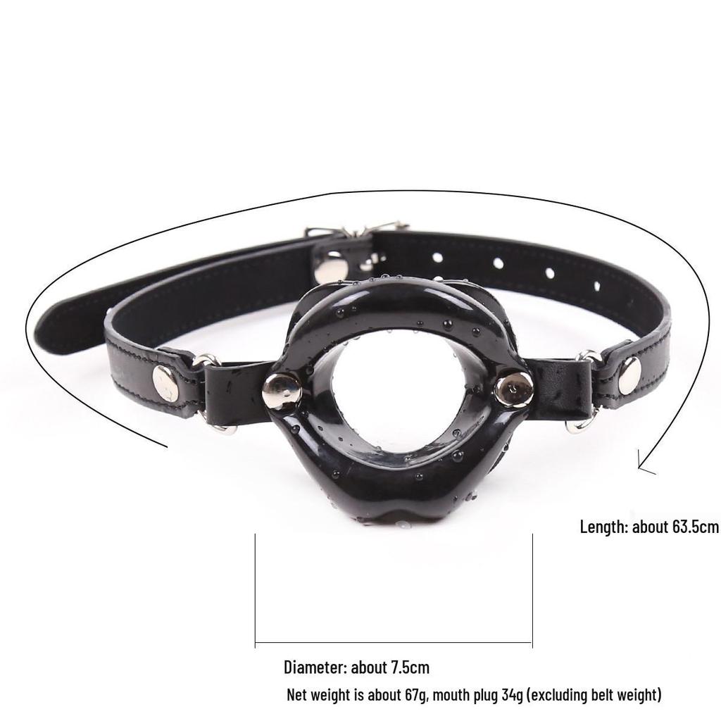 Adjustable Black Leather Silicone Mouth Gag for Adults
