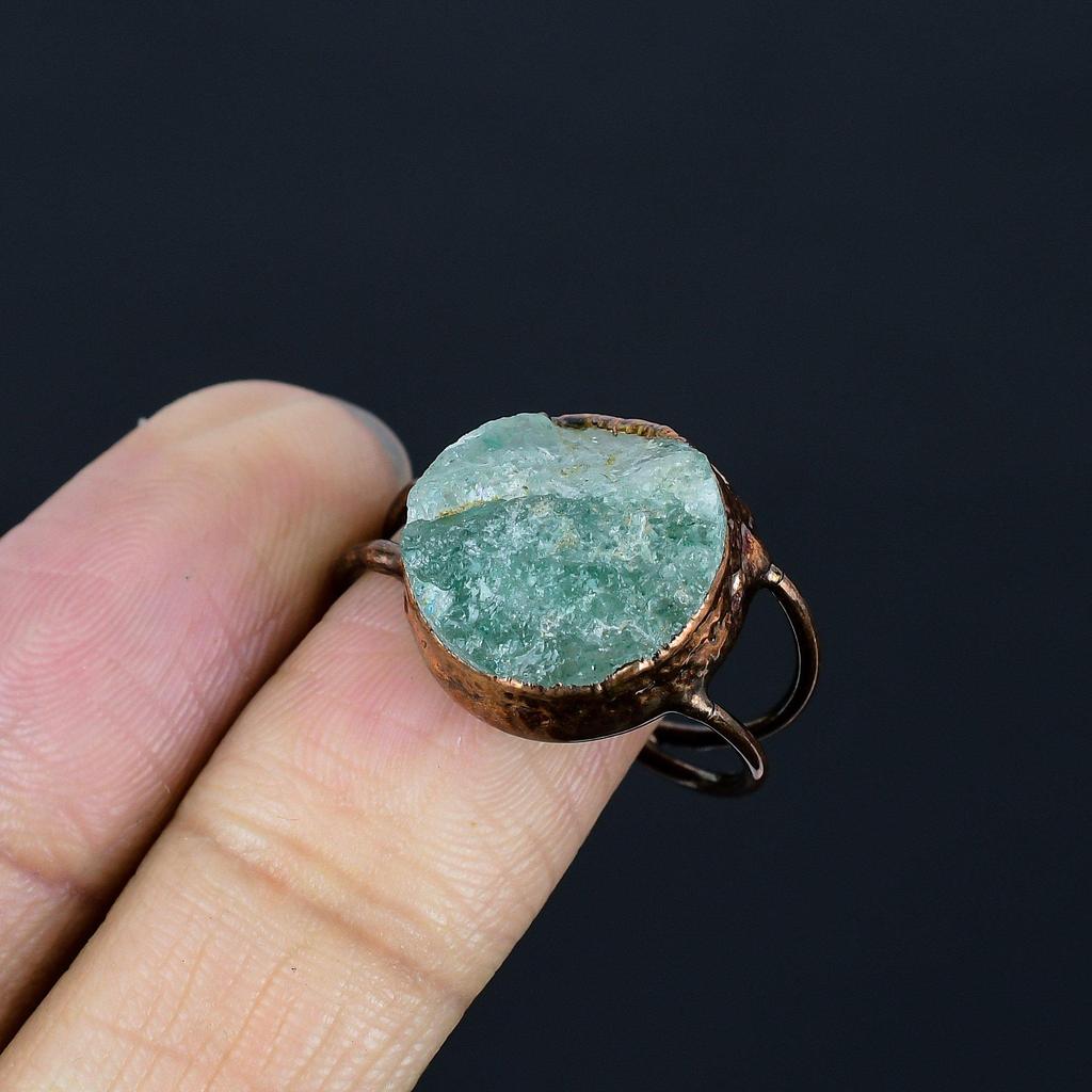 Aquamrine Handmade Gemstone Ring, Copper Electroformed Ring Antique Jewelry, Adjustable Ring Engagement Gift