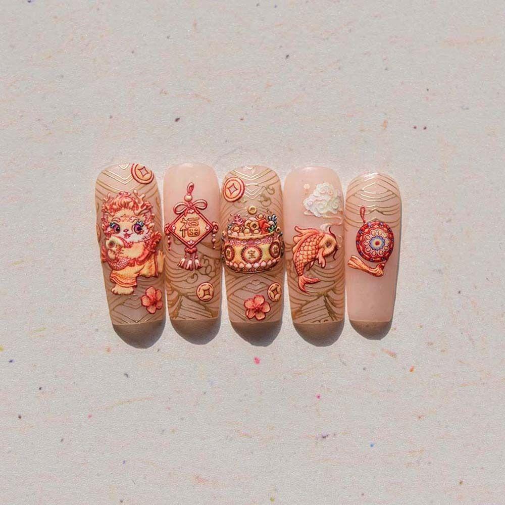 New Year Nail Charms Chinese New Year Nail Stickers Chinese Nail Decorations Lady/Girls