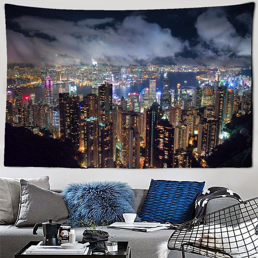 

Городской ночной пейзаж, гобелен с пейзажем, необычный Метрополис, настенный Эстетический фон, настенное украшение для спальни, гостиной 100X75CM