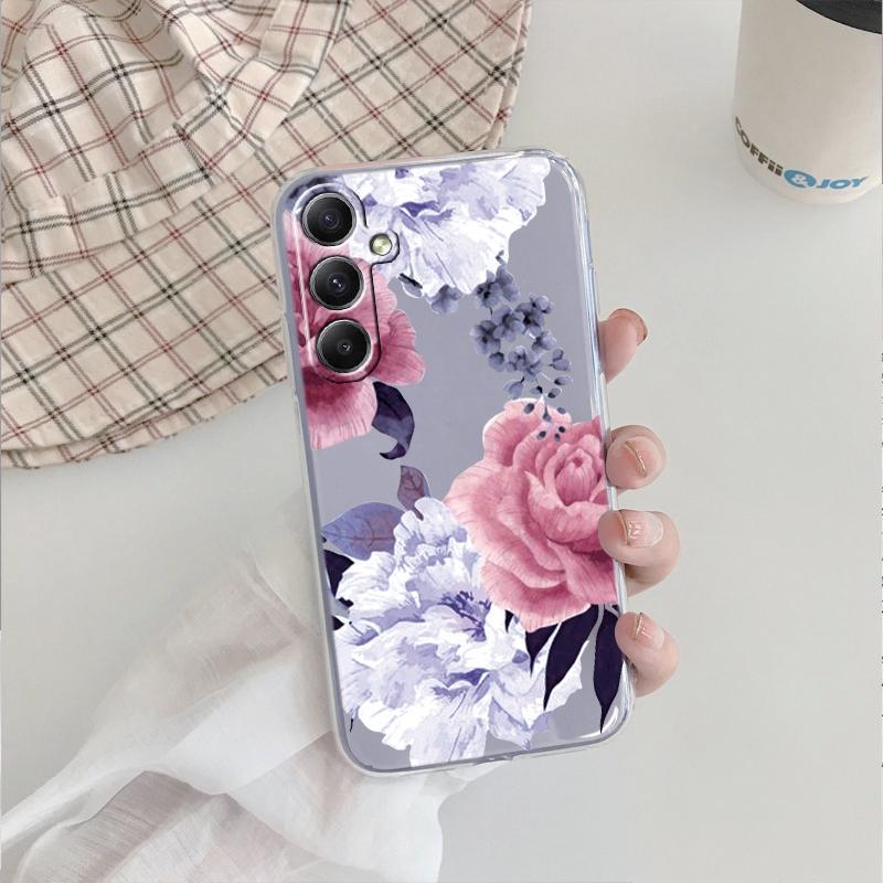 Fashion Flower Soft Clear Silicone Case For Xiaomi Redmi Note 13 14T 15 Samsung A55 A35 S24 FE iPhone Huawei Honor Camera Protective Shockproof Cover