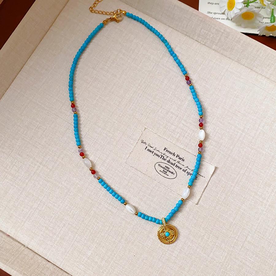 Retro Ethnic Heart Necklace: Wooden Flower Pendant Sweater Chain for Women