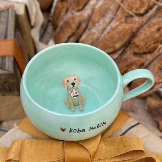 350ml Ceramic Cup with Hidden 3D Animal Handmade Figurine Mug Cartoon Rabbit Dog Cat Coffee Cup Beverage Holder