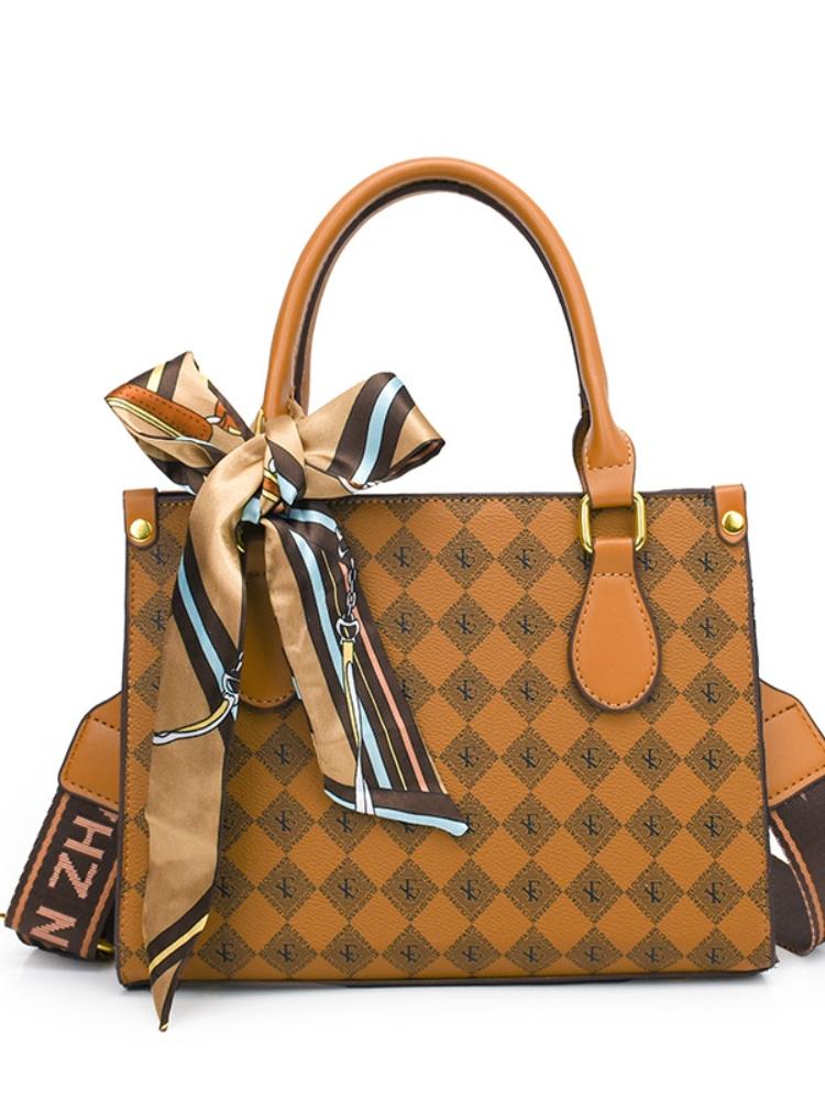 Europe and the United States Retro Ribbon Women's Bag Letters Floral Wideband Tote Bag Simple Hundred Shoulder Crossbody Bag PU