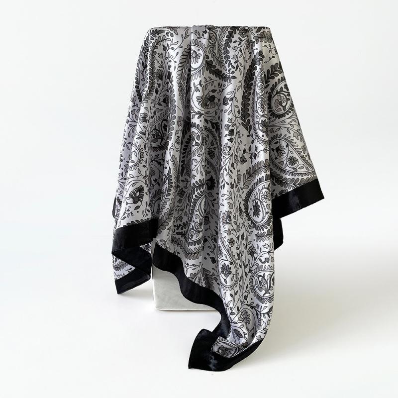 New 90-colour Satin Paisley and Cashew Flower Print Square Scarf, Headscarf or Decorative Scarf