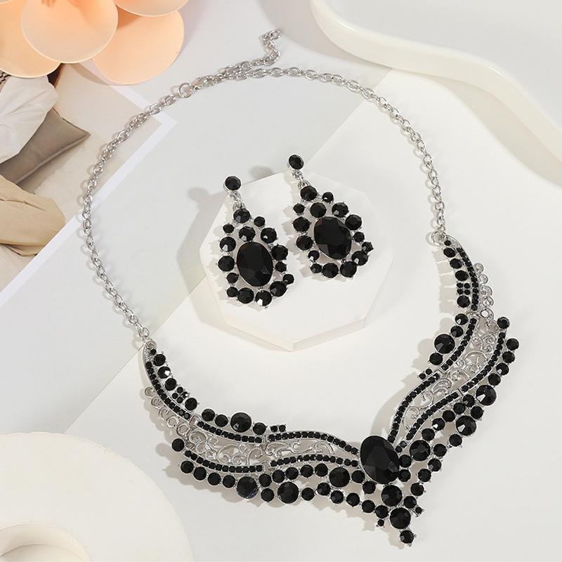 Women Crystal Necklace Earrings Indian Bridal Jewelry Sets Brides Wedding Party Costume Accessories
