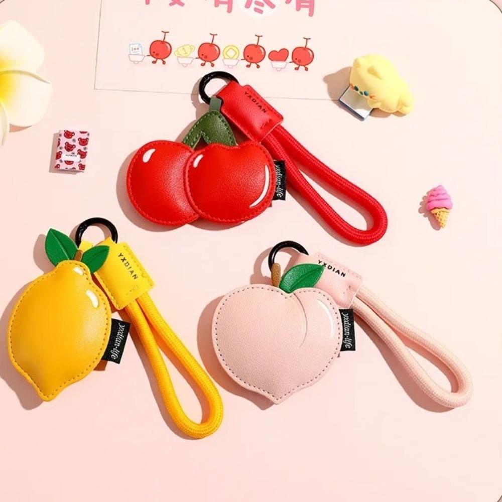 Cartoon Cherry Keychain Fruit Car Keyring Funny PU Leather Bag Pendant  Students