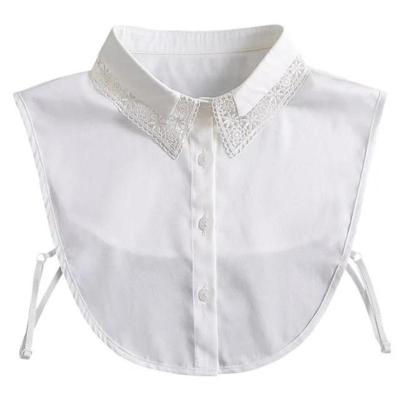 New Women White Lace Fake Collar Vintage Shirt Detachable Collar Front Tie Men Lapel Blouse Top Sweater Cotton False Collars