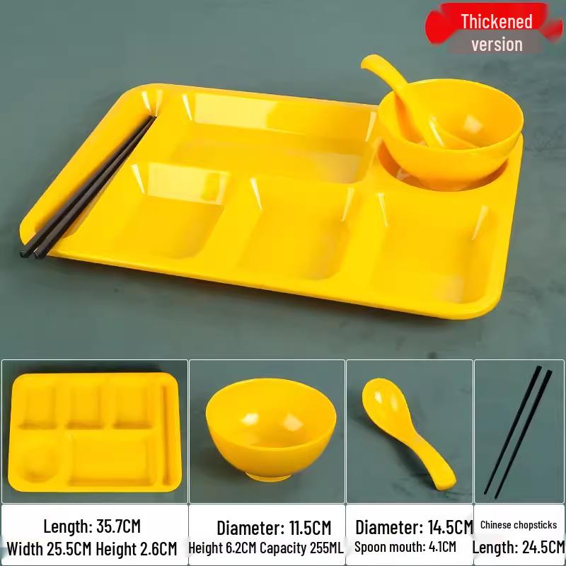 Yellow Melamine A5 6-Compartment Divided Food Tray