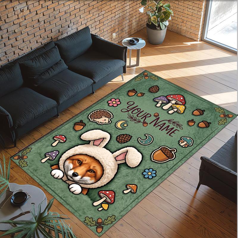 Forest Theme Crystal Velvet Floor Rug Personalized Custom Name Text Warm Carpet Home Decoration