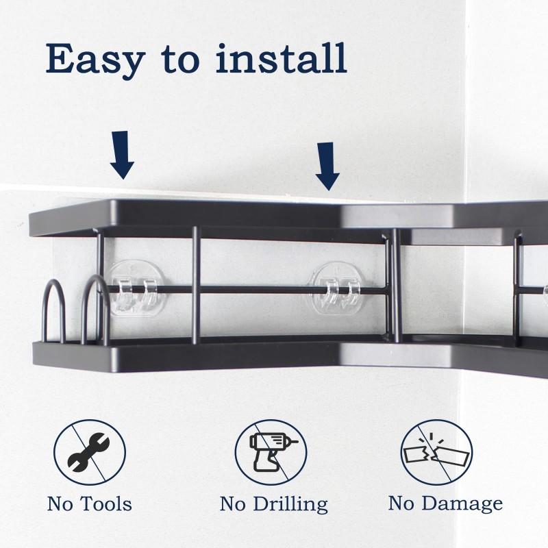ABWR-For Bathroom Corner Basket Storage Rack, No-Drill Corner Shelf For Bathroom, Shower Room Shelf