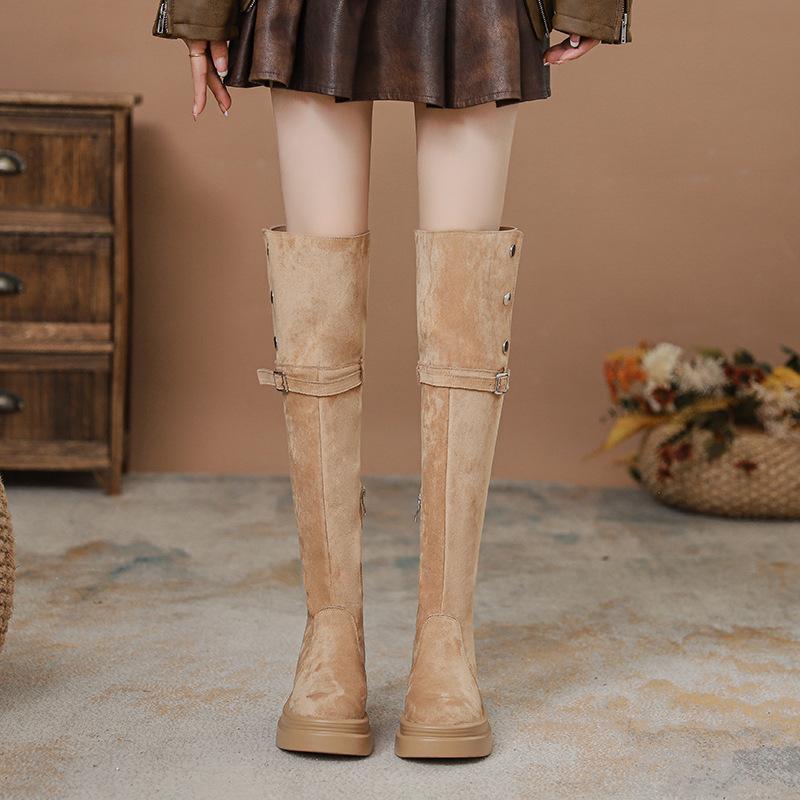 

Fashion tribe two wear folded heightening thick-soled boots children autumn and winter thick heel knee knight boots 39