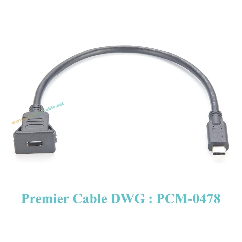 

10Gbps USB Type C 3.1 Square Flush Mount Cable USB C Male to Female Snap-In Panel Mount Extension Cable for Car Truck Boat 0.3m