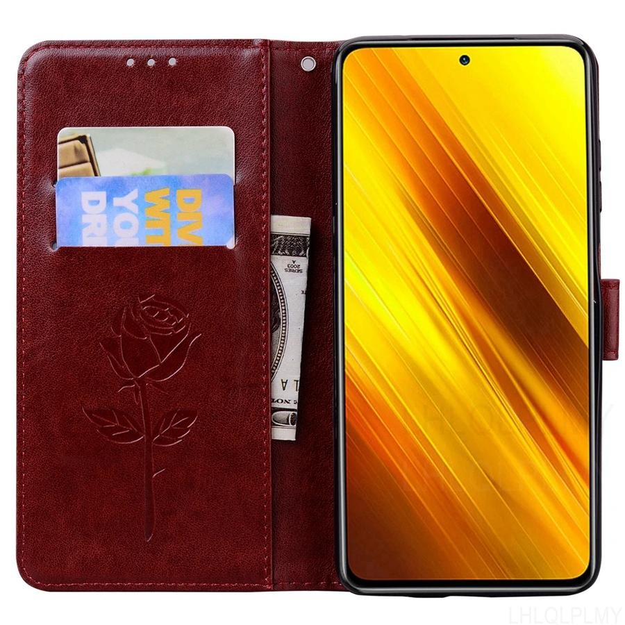Rose Leather Wallet Flip Case For Xiaomi 12X 12 Lite 12T Poco X6 X3 Nfc M3 M4 Pro 5G F3 F5 X5 X4 F4 GT C40 M5 M5S F1 Cover Funda