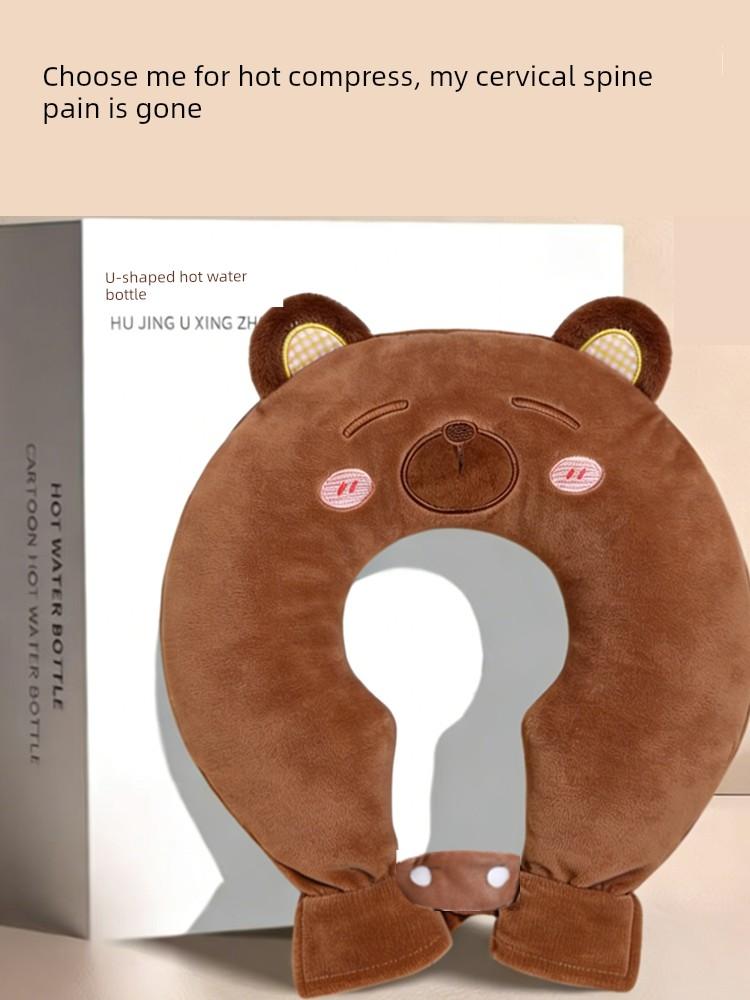 U-Shaped Hot Water Bottle, Cartoon Cute Design, Neck and Shoulder Warmer, Cervical Spine Heat Therapy, Warm Water Bag for Neck, Removable and Washable